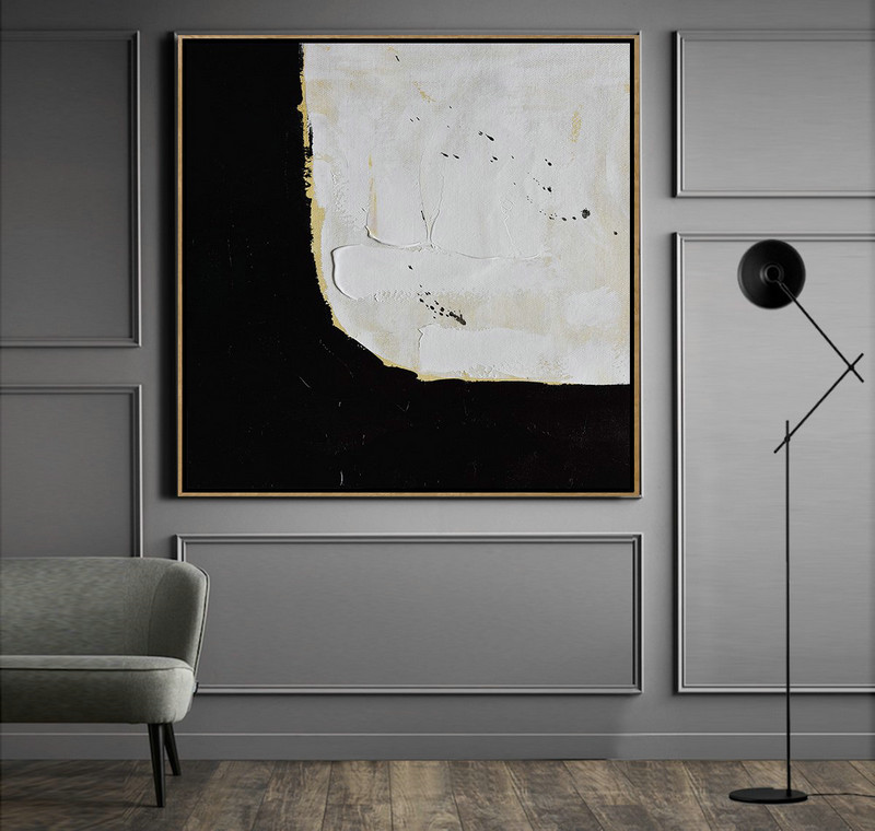 Extra Large 72" Acrylic Painting,Handmade Minimal Art Palette Knife Canvas Painting, Black White Beige - Large Contemporary Painting
